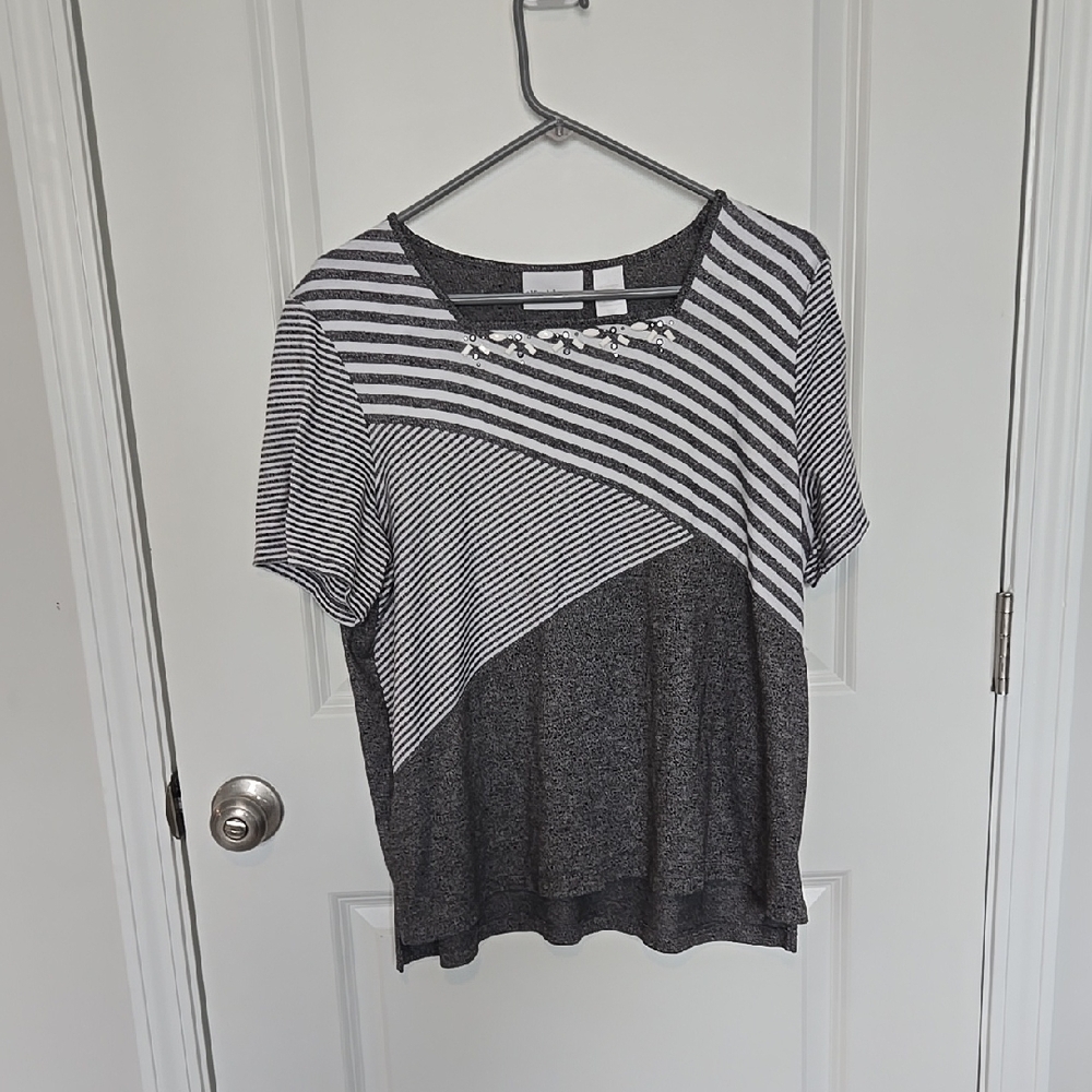 Striped Dark Gray and White Women's Top